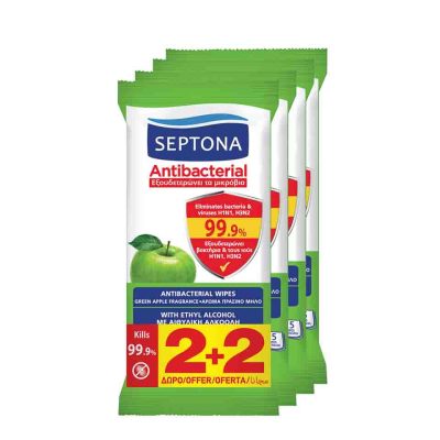 SEPTONA ΜΑΝΤΗΛΙΑ ANTIBACTERIAL ΠΡΑΣΙΝΟ ΜΗΛΟ 4X15ΤΕΜ