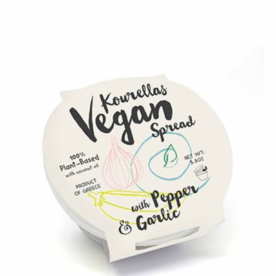 KOURELLAS VEGAN SPREAD ΣΚΟΡΔΟ-ΠΙΠΕΡΙΑ ΛΕΥΚΟ ΤΥΡΙ 150GR