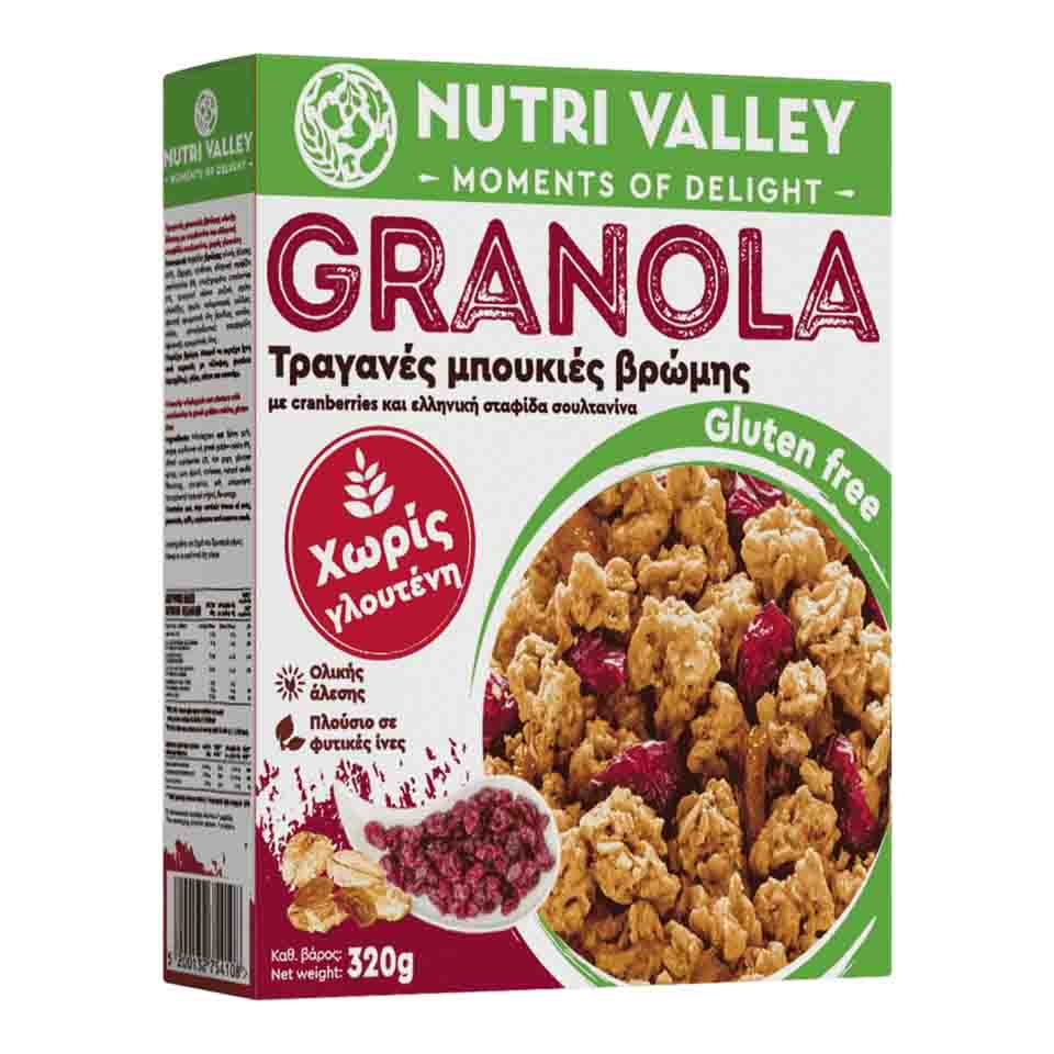 NUTRI VALLEY GRANOLA ΜΕ CRANBERRIES & ΣΤΑΦΙΔΑ 320GR